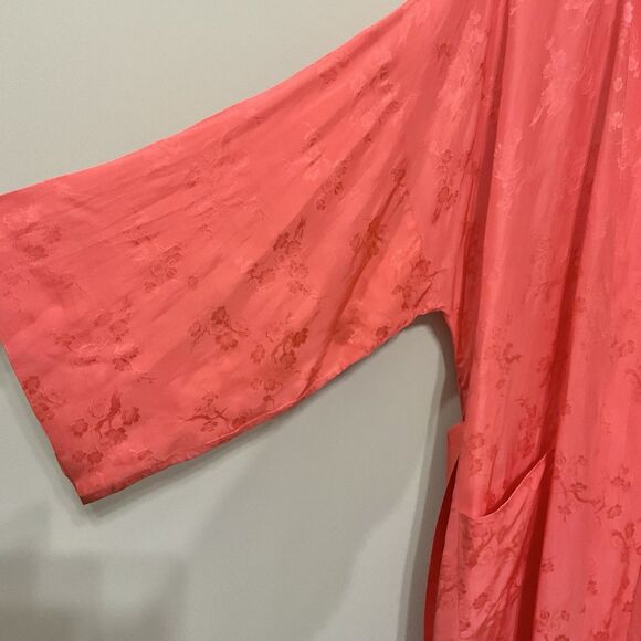 Vintage 50s Dynasty Hong Kong Silk Jacquard Peach Dressing Gown Robe Hostess Med - Picture 6 of 12